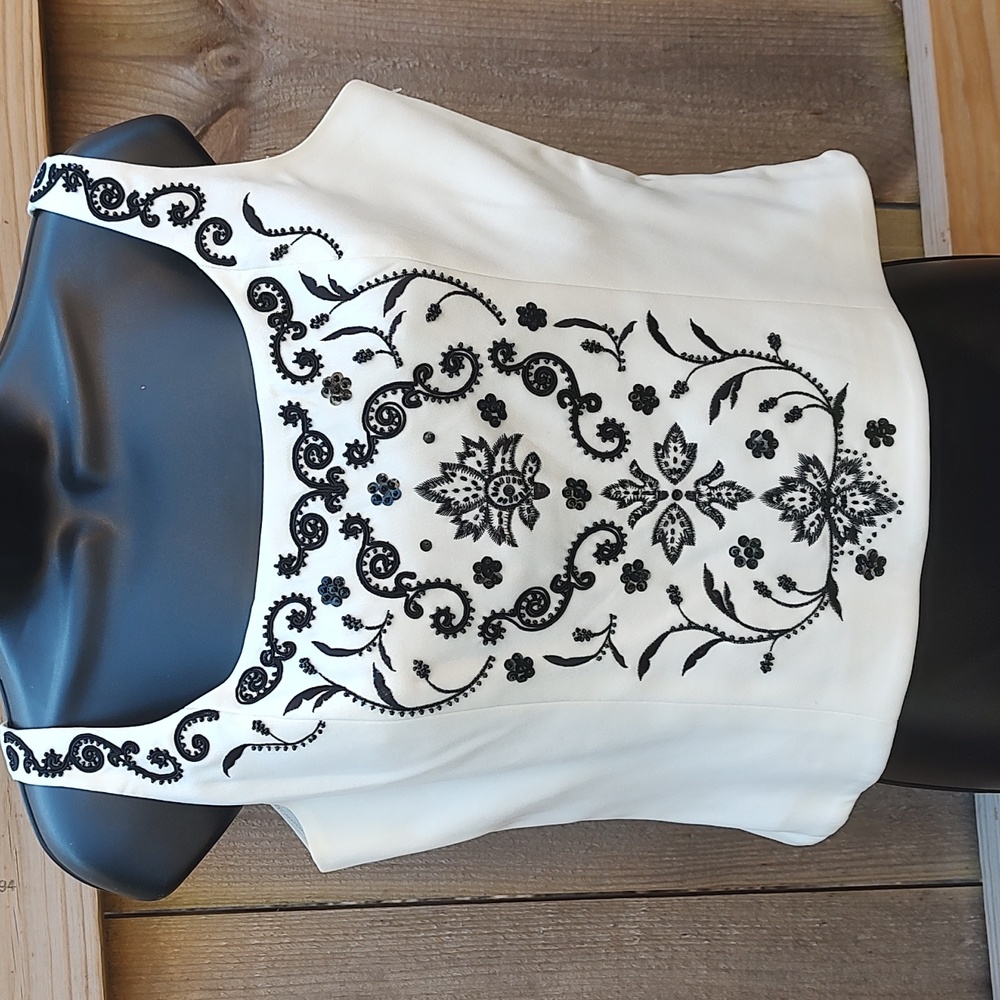 🏵️ Sandra Darren White Vintage Embroidered Whimsy Goth Fairy Structured Top